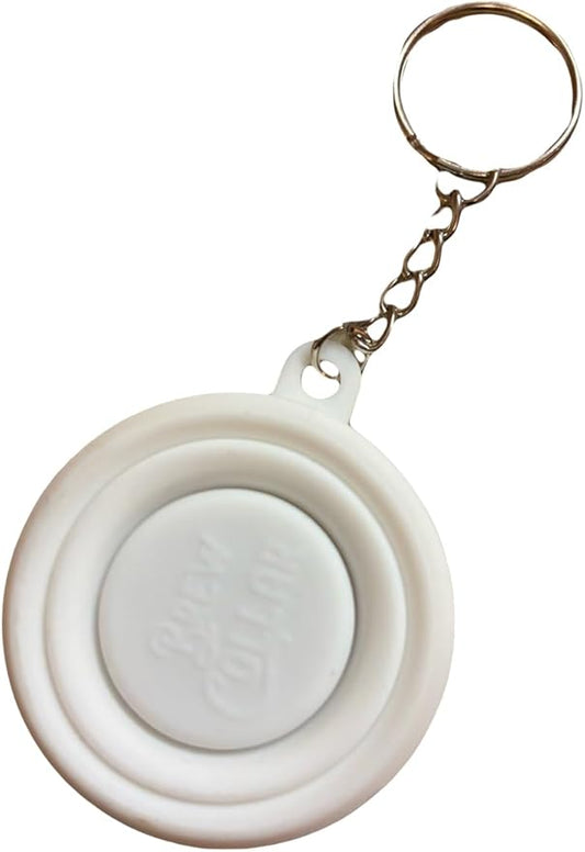 Pocket sized silicone Shot Glass with Keychain, Collapsible Silicone Reusable travel cup, Cool novelty gift (white)