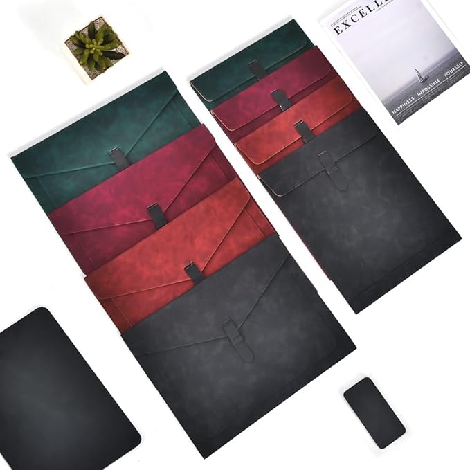 Black PU Leather File Folder, Snap Closure File Organizer, Document Organizer, Laptop Sleeve Notebook Case, A4 Envelopes Filing Folder