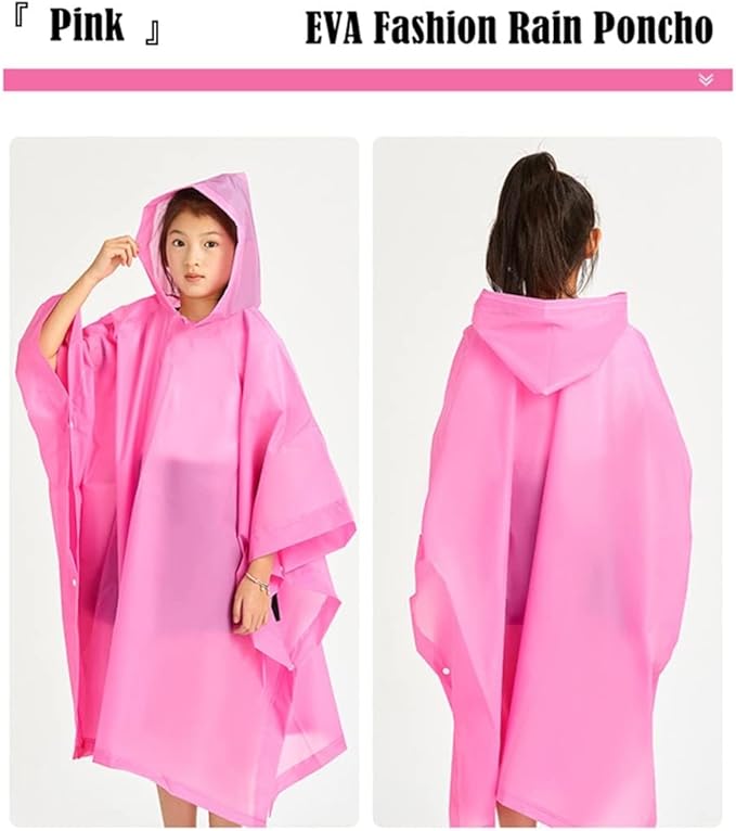 Rain Poncho for Kids (2 Pack), Reusable EVA Children Raincoat Ponchos Rain Jacket with Hood for 6-14 Girls Boys