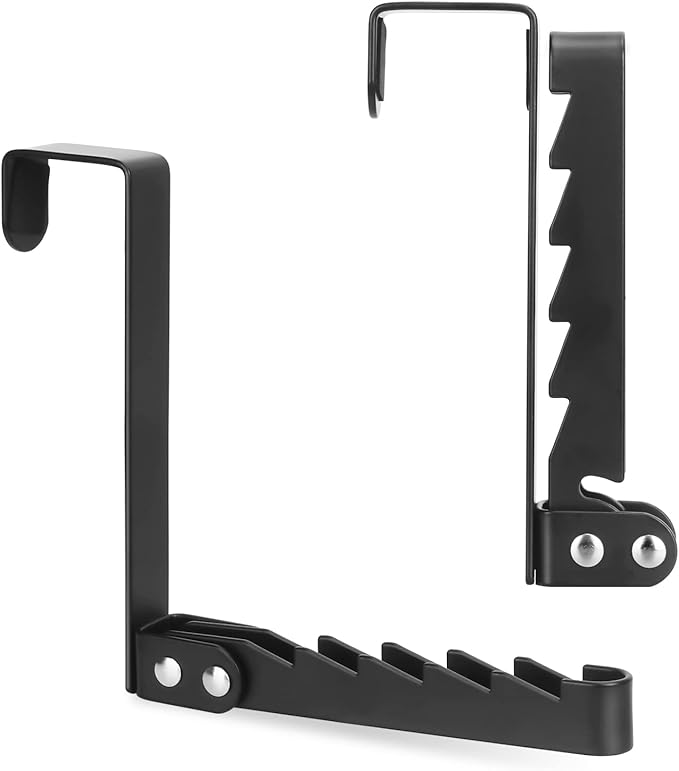 FYY Over The Door Hooks Hanger, 1 Pack Collapsible Folding Over The Door Organizer Rack Space Saving Hanging Storage Hanger for Clothes, Coats, Towels for Bedroom Bathroom Black