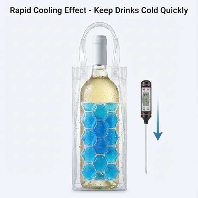 3-Pack Freezable Wine Cooler Bags with Built-in Gel Ice Packs - Portable Hexagon Wine Chiller Sleeve - Reusable Clear Folding Carrier Tote for Champagne, Beer, Picnic & Travel (orange）