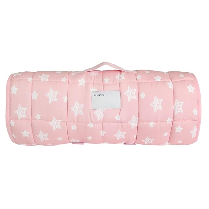 Moonsea Toddler Nap Mat Pink and Fleece Minky Blanket, Lightweight and Soft Perfect for Toddlers Preschool, Daycare, Travel Sleeping Bag for Girls, 21" x 50" Fit on a Standard Cot