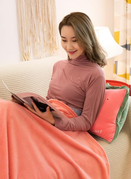 Rikyo 15" Stuffed Fruit Travel Blanket and Pillow Set,3 in 1 Plush Stuffed Hugging Pillow with Warming Hands Pillow Blanket for Kids Gift Airplane Train Bed Office Nap (Watermelon Red-Watermelon)