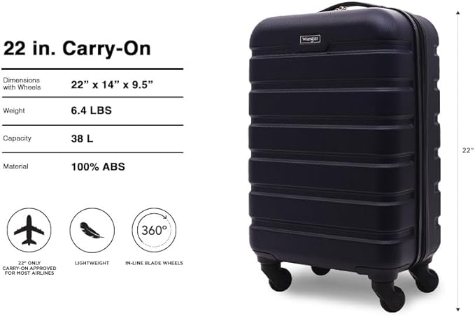Wrangler 21.5" Spinner Carry-On Luggage, Navy Blue