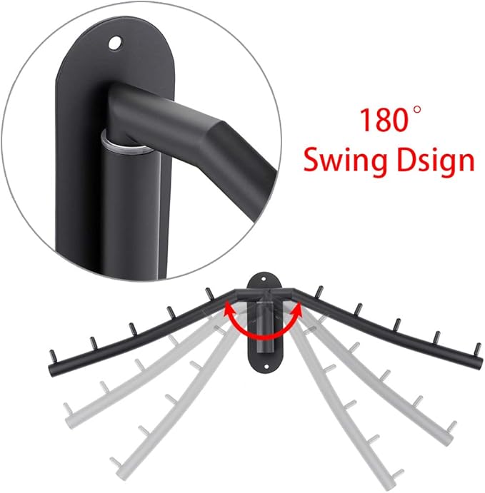 Sumnacon Stainless Steel Clothes Hanger Rack-Wall Mount Garment Hook with Swing Arm, Sturdy Coat Robe Storage Organizer for Laundry Room Bedrooms Clothing Drying Rack with 5 Hooks, Black