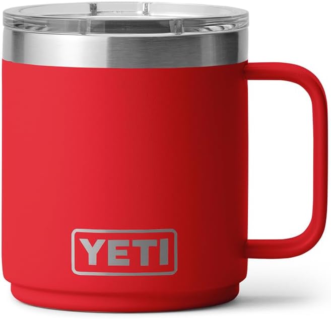 YETI Rambler 10 oz Ceramic Lined Stackable Mug, Vacuum Insulated, Stainless Steel with MagSlider Lid, Rescue Red