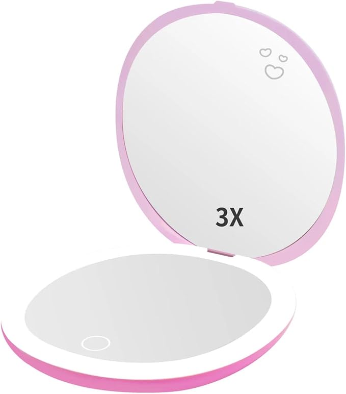 Impressions Vanity Hello Kitty and Friends Core LED Compact Mirror for Purse, Lighted Travel Makeup Mirror with 3X Magnification, Daylight LED Lighting, Adjustable Brightness and Soft Touch Sensor