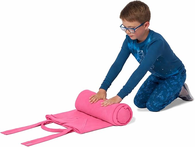 ROLLEE POLLEE Nap Sac Roll Up Napping Blanket with Attached Pillow for Preschool/Daycare, Super Soft with Elastic Straps, Fits Most Mats and Cots