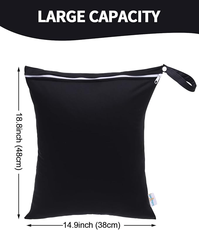 babygoal Travel Laundry Bags 2 Pack, Ideal for Travel, Gym and Swimming-Washable Waterproof Wet Dry Bags for Dirty Clothes, Bathing Suits and Swimsuits(black and grey)