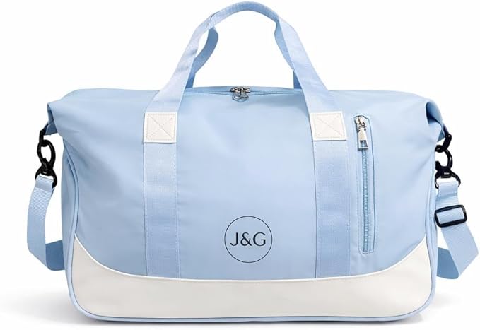 J&G Waterproof Gym Duffel Bag – Lightweight Travel & Sports Bag with Shoe Compartment and Wet Pocket for Men & Women – Carry-On Weekender for Gym, Beach, Trips – 8 Colors (Light Blue)