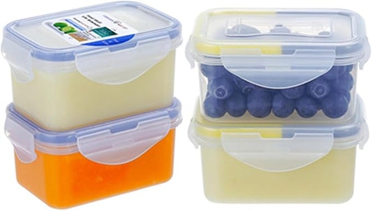 KIGI 6OZ Small Mini Plastic Food Storage Containers with Leakproof & Airtight Lids, Ideal for Lunch, Meal Prep & Snack, Rectangular, BPA FREE, Mixed Color Silicone Strips, 0.75 Cup, 8 Piece Set