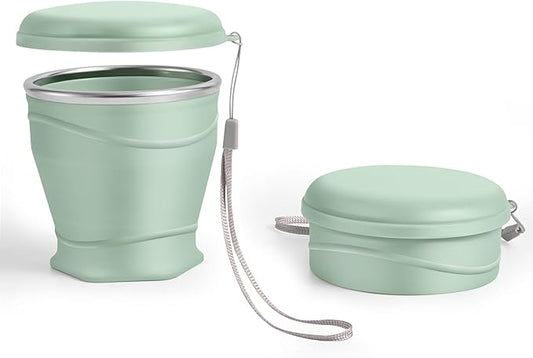 Silicone Collapsible Travel Cup with Dustproof Lid, 8.8 Oz/260ml, BPA-Free, Portable, Reusable for Camping, Picnic, Travel, Office (Light Green)