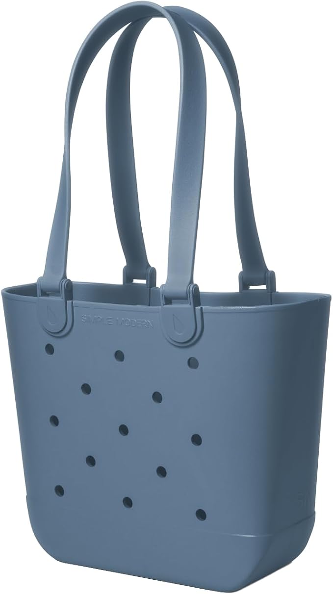Simple Modern Medium Beach Bag | Waterproof Getaway Rubber Tote with Zipper Pocket for Travel, Pool, Boat, Groceries, Sports | Blue Dune