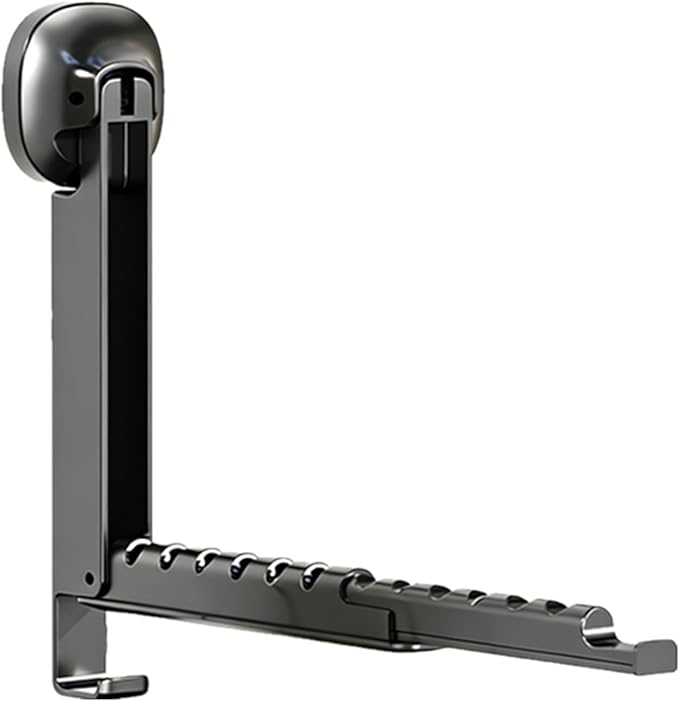 Foldable Clothes Drying Rack, Wall Mounted Drying Rack with Suction Cup, Retractable, Portable Over The Door Hooks Hanger for Laundry Bathroom RV Balcony. (Black)