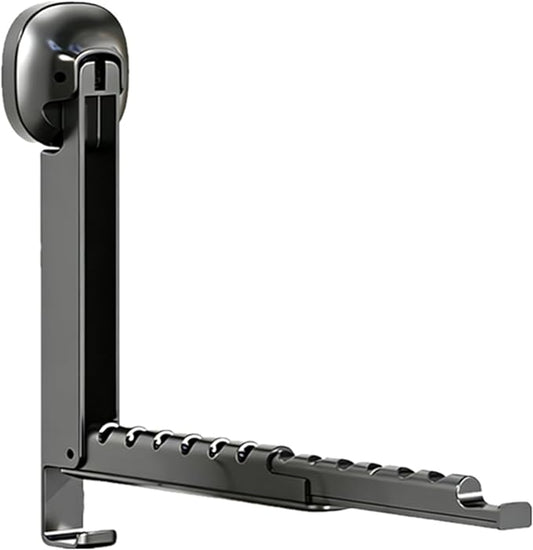 Foldable Clothes Drying Rack, Wall Mounted Drying Rack with Suction Cup, Retractable, Portable Over The Door Hooks Hanger for Laundry Bathroom RV Balcony. (Black)