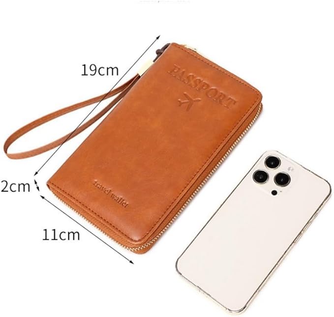 Multi-Functional RFID Passport Wallet,Travel Wallet for Men & Women,With zipper, anti-theft passport holder，Slim Leather Cover for Credit Cards, Tickets, Cash (Blue)