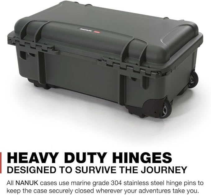 NANUK 935 Hard Case with Padded Divider – Waterproof Equipment Case with Wheels, 22” x 14” x 9” – Dustproof and Impact Resistant, Airline Carry-On Approved – Olive