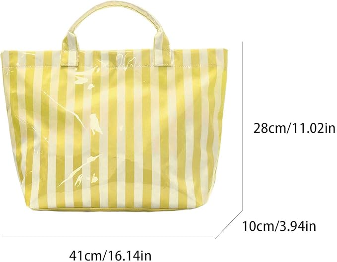 JQWYGB Striped PVC Tote Bag Large Glossy Striped Handbags Waterproof Top Handle Bag Plastic Tote Handbag Beach Travel Work