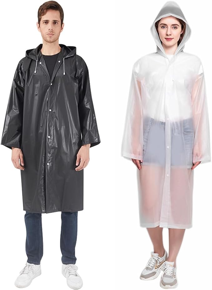 Rain Ponchos Raincoats for Adults Women, Reusable Rain Jacket Coats with Hood for Family Disney Park Travel 2 Pack