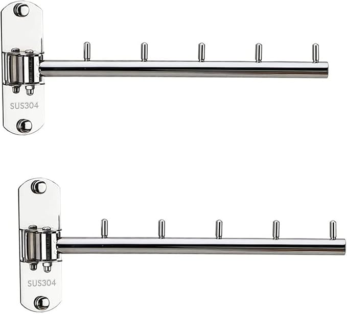 Pack of 2 Folding Wall Mounted Clothes Hanger Rack with Swing Arm Stainless Steel Heavy Duty Coat Hook for Bathroom, Bedroom, Laundry Room - Silver