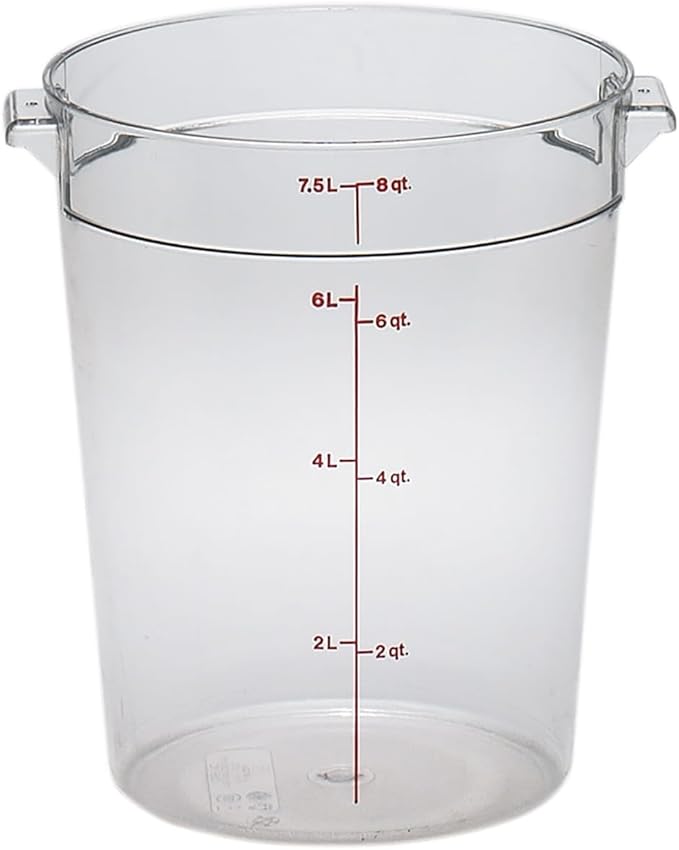 Cambro RFSCW8135 9-15/16" Top Diameter x 10-7/8" Height, Camwear Clear Polycarbonate Round Food Storage Container (Cover Sold Separately), 8 Quart