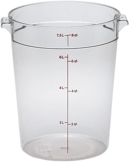 Cambro RFSCW8135 9-15/16" Top Diameter x 10-7/8" Height, Camwear Clear Polycarbonate Round Food Storage Container (Cover Sold Separately), 8 Quart
