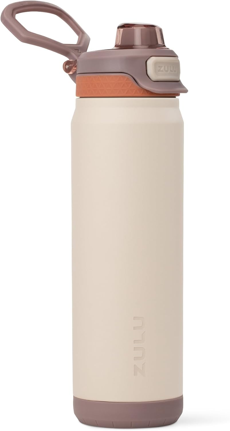 ZULU Powerfill Pro 24oz Stainless Steel Water Bottle with Quick Fill Lid, Triple Walled Vacuum Insulated Metal, Leak Proof Locking Lid, Sip and Chug, Reusable BPA Free, Driftwood