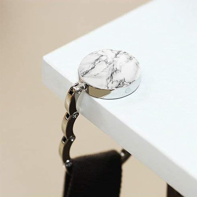 Bosketo Foldable Purse Hook Womens Bag Table Hanger Collection Desk Hooks for Purse (1pack White Marble Hook)