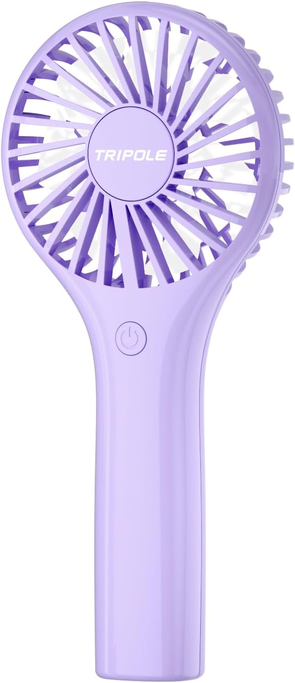 TriPole Portable Handheld Fan - Mini Personal with 3 Speeds, Powerful Little Battery Hand Held Fan for Travel Outdoor Concerts, Cute Small Rechargeable Lash Dryer for Makeup Skincare Drying, Purple