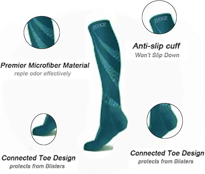 zuoge 6 Pairs Compression Socks Pack - Best Medical, Nursing, Travel & Flight Socks - Running & Fitness - 15-20mmHg