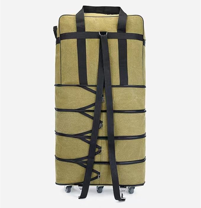 Expandable Extra Large Travel Canvas Duffel Bag with Wheels Lightweight Traveling Foldable Suitcase (Black Canvas, XL - 6 wheels)