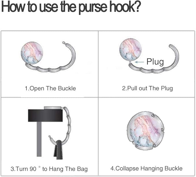 Bosketo Foldable Purse Hook Womens Bag Table Hanger Collection Desk Hooks for Purse (1pack Pink Blue Marble Hook)