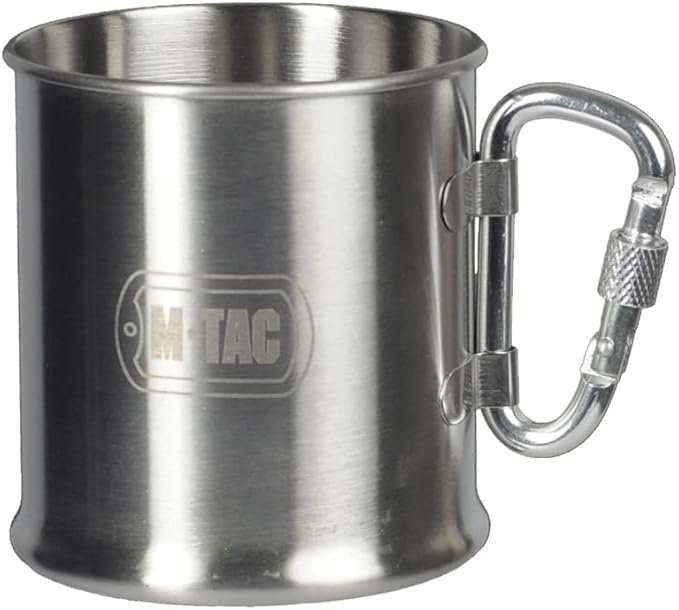 M-Tac 8.5oz Camping Mug with Collapsible Carabiner Handle - Stainless Steel Travel Cup for Hiking Coffee Tea