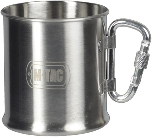 M-Tac 8.5oz Camping Mug with Collapsible Carabiner Handle - Stainless Steel Travel Cup for Hiking Coffee Tea