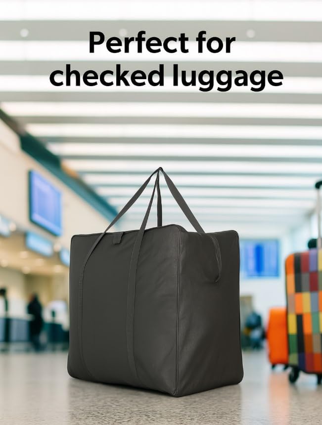 Extra Large Foldable Duffel Bag for Travel – Heavy-Duty Cargo Bag with Zippers & Reinforced Handles, TSA Approved, Water-Resistant, Security strap 36x27x16inch, load up to 120 lb