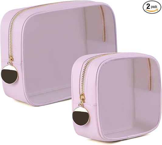 2PCS Clear Makeup Bag Set, Waterproof TPU Purse Organizer Pouches, TSA Approved Toiletry Bag, Diaper Bag Organizer Pouch, Travel Organizer Bags for Women and Kids