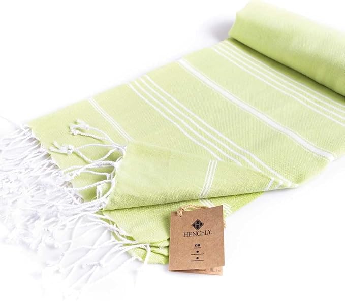 Hencely Turkish Beach Towel 37x68 Oversized, Sand-Free, Quick-Dry, Lightweight - Travel Essential for Pool & Bath - Striped 100% Cotton Bathroom Towels Accessories Gift (Pistachio)