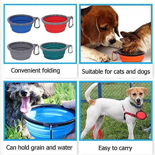 Collapsible Portable Silicone Big Dog Bowls,2 Pack,34 oz/Each Bowl,Silicone Basic Bowl with Plastic Rim and D-Ring,Foldable Travel pet Feeder,Portable Basic Bowl for Dog (Green)