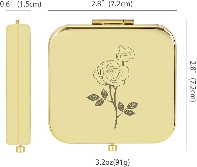 Small Compact Mirror, Gold Square 2.8”×2.8” Metal Frame Double Sided 1X/2X Mirror for Purse Can be Used as Gifts for Women Mothers Wife(Gd02)
