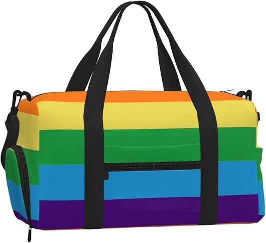 Rainbow Flag Women'S Gym Duffle Bag With Shoes Compartment, Ideal For Travel, Gym, Sports, Duffel, Weekender