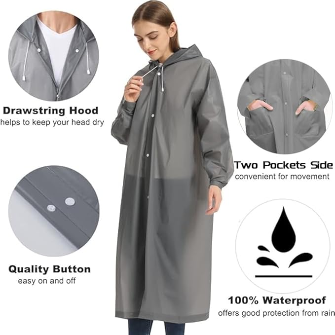 Besshopie EVA Raincoat Waterproof Rain Poncho Reusable Unisex Men Women Long Clear Rain Wear