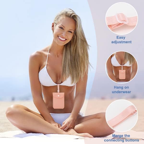 2 Pieces Hidden Bra Wallet, Travel Neck Pouch & Secert Money Pocket for Woman to Keep Valuables Safe for Secure Travel with Adjustable, Elastic Strap (Pink,Fleshcolor)
