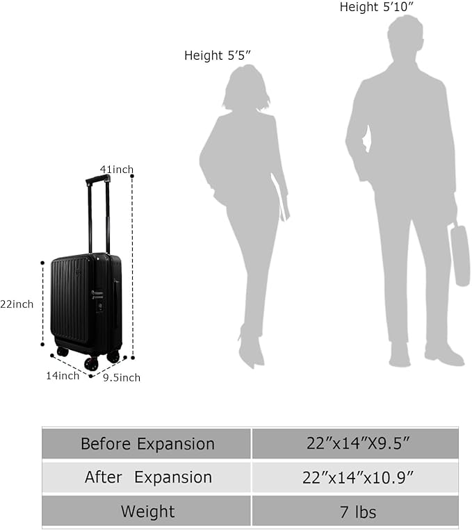 Carry on Luggage 22x14x9 Airline Approved, Hard Shell Carry on Suitcases with Wheels, Top-open Design Luggage with Spinner wheels, Expandable Suitcase with YKK zipper, Lightweight and Durable.