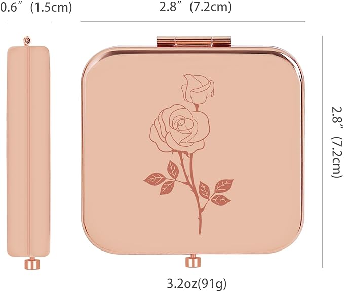 Small Compact Mirror, Rosegold Square 2.8”×2.8” Metal Frame Smooth Style Double Sided Mini Magnifying 1X/2X Mirror for Purse Can be Used as Gifts for Woman (RG02)