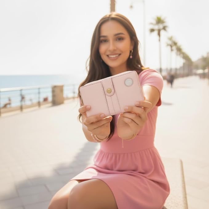 elzama Passport Holder with Airtag Slot for Travel Women, RFID Passport Wallet with Airtag Holder, Zipper Pocket Card Slots Pen Holder & Airtags Keychain (Air tag Not Included) Pink