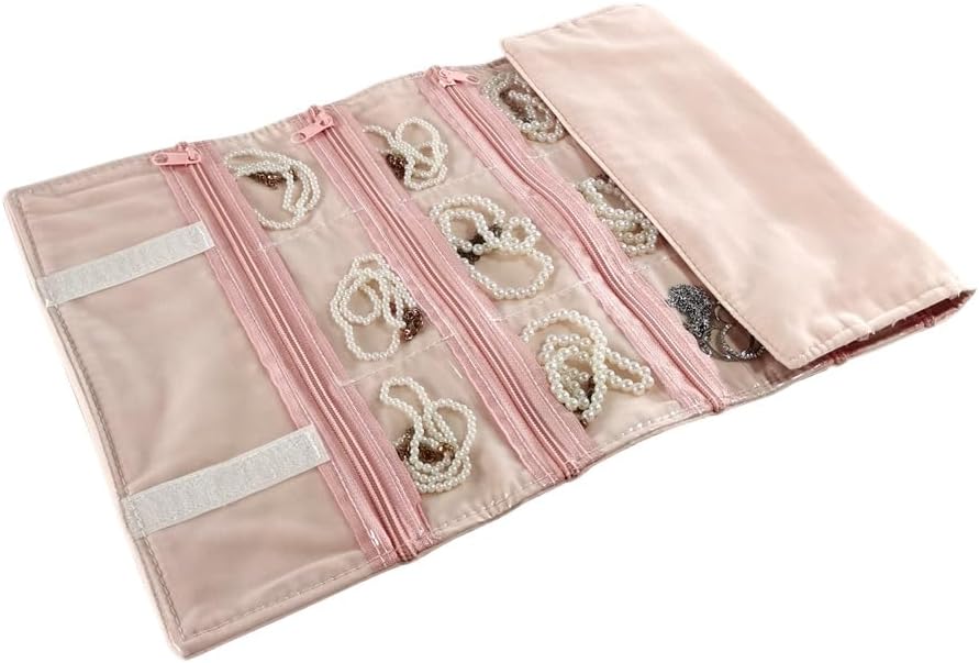 Travel Jewelry Roll Bag Portable Organizer Pouch With Grids&PVC Cover Storage Bags for Necklace, Bracelet, Bracelet,Ring, Badge, Pendant