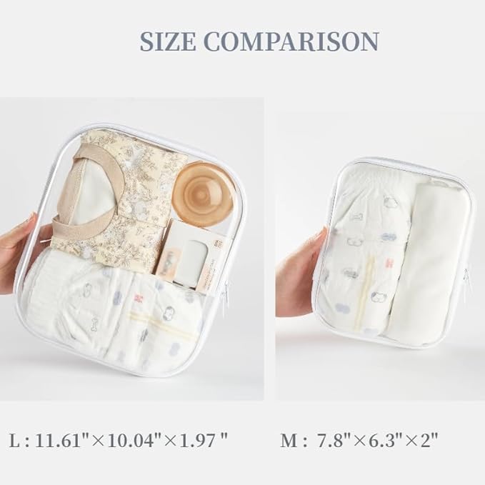 3-Pack Large Clear Hard Shell Zipper Pouches, Clear Zipper Bags, Hard Case Pouches for Purse & Diaper Bag Organizer,and Travel Essentials (3L
