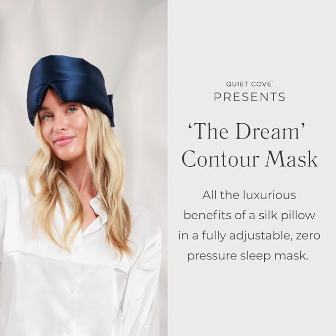 QUIET COVE Plush 3D Contoured Silk Sleep Mask - Total Blackout, 100% Silk 22 Momme, Foam Eye Cups Do Not Crush Eyelashes, Luxe Cloud Filling for Side Sleeping Comfort (Noble Blue) - Luxury Gift Box