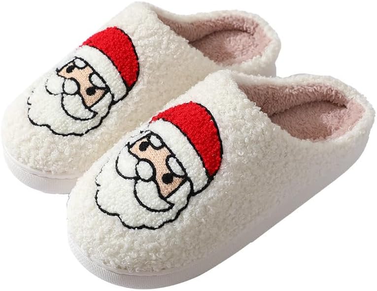 Unisex Xmas Elk Shoes Santa Reindeer Cute Strawberry Cartoon Christmas Tree Pink Bow Memory Foam Soft Plush House Slippers Indoor/Outdoor