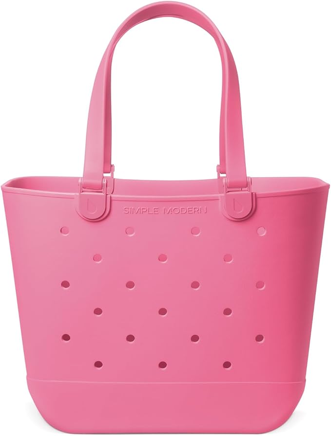 Simple Modern Extra-Large Beach Bag | Waterproof Getaway Rubber Tote with Zipper Pocket for Travel, Pool, Boat, Groceries, Sports | Velvet Pink